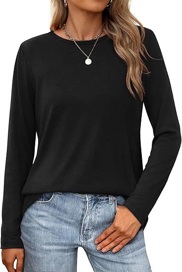 Summer Women Casual Solid Color Round Neck Long Sleeve Blank T-Shirt
