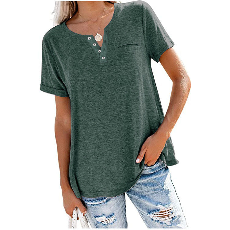 Camiseta informal holgada de verano para mujer, color liso, con cuello en V