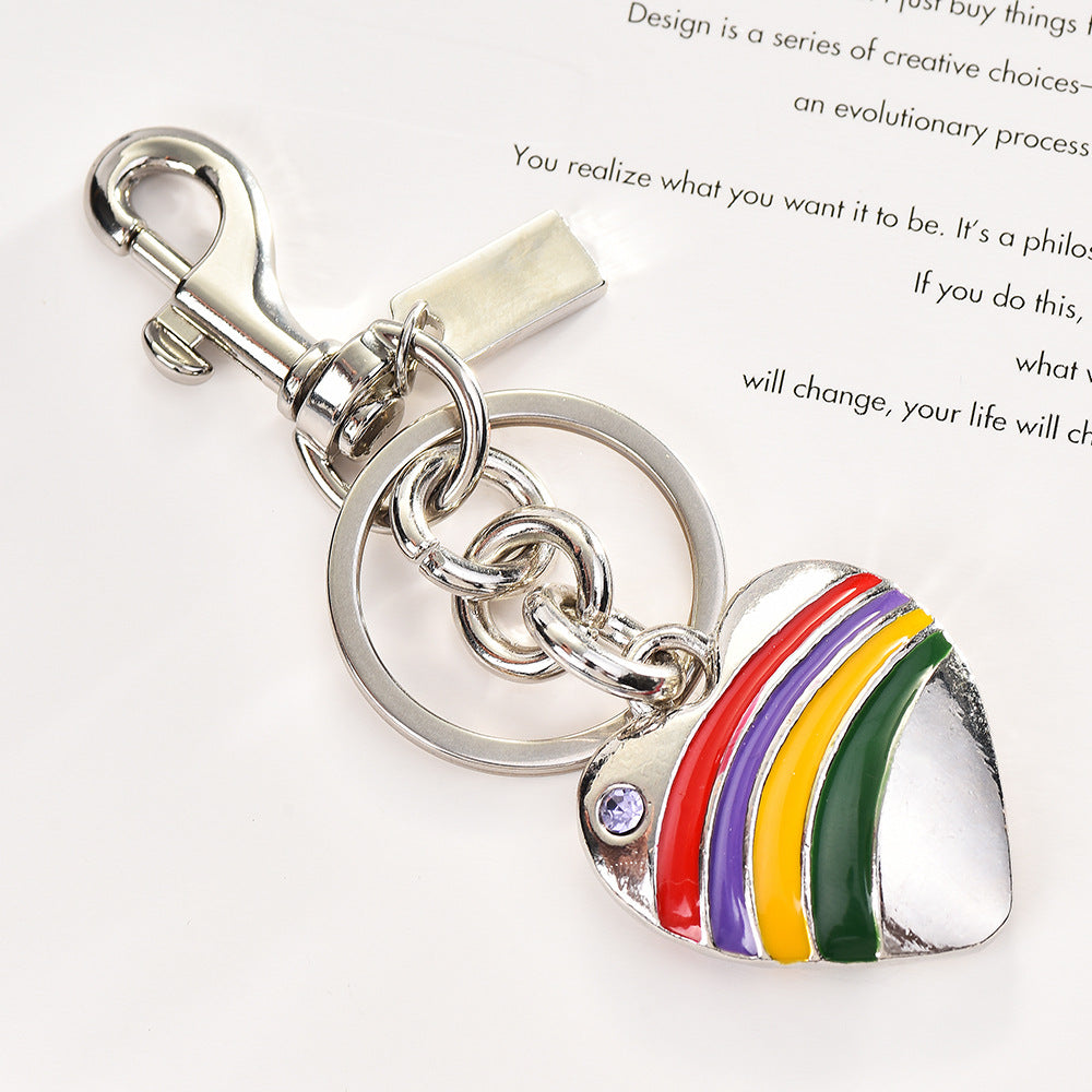 Women Simple Alloy Love Rainbow Pendant Keychain