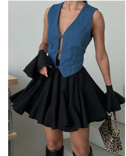 Falda con volantes de color liso a la moda de verano para mujer