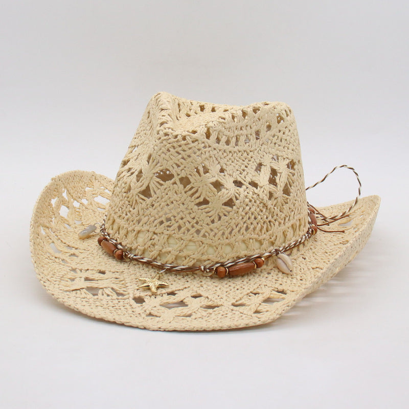 Sombrero de jazz tejido de paja occidental con huecos de verano