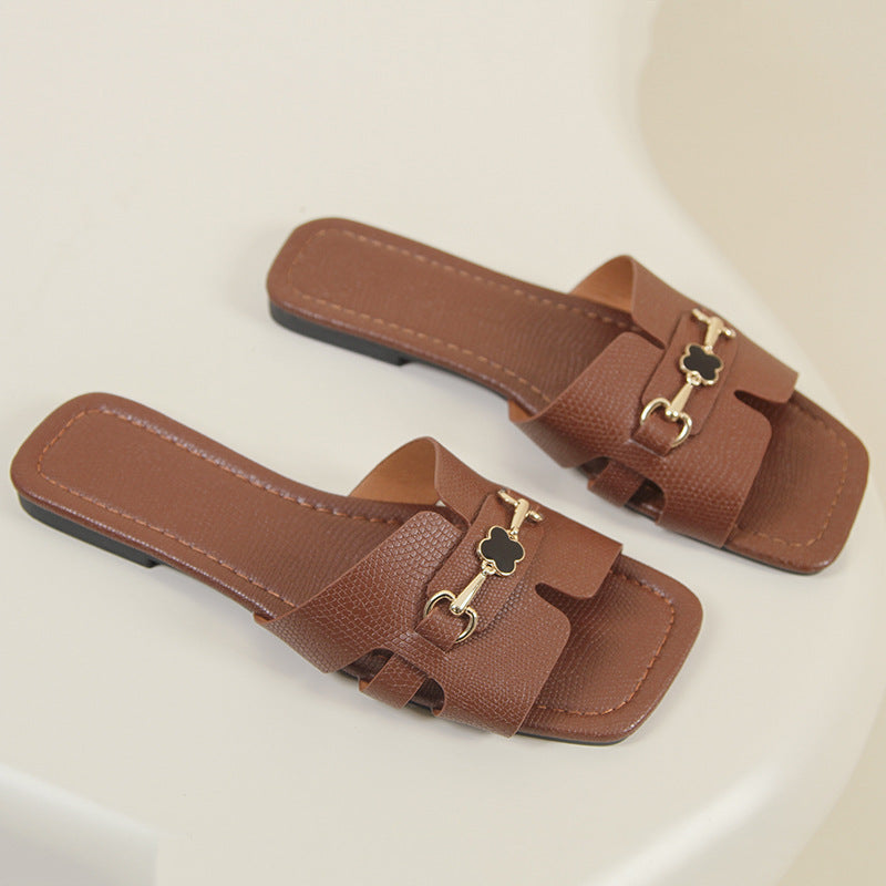 Chaussons carrés plats grande taille tendance - Chaussures confortables à enfiler pour femmes
