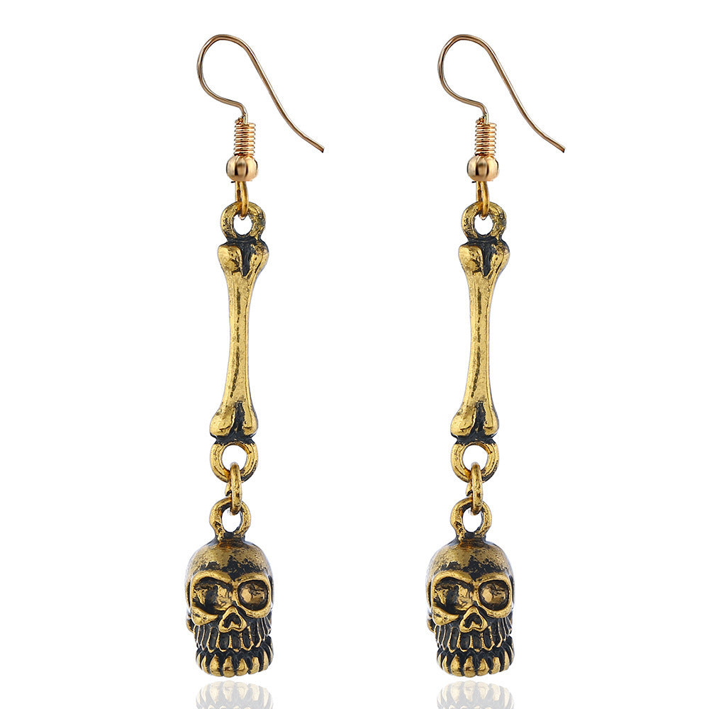 Boucles d'oreilles vintage en alliage pour femme, motif tête de mort d'Halloween