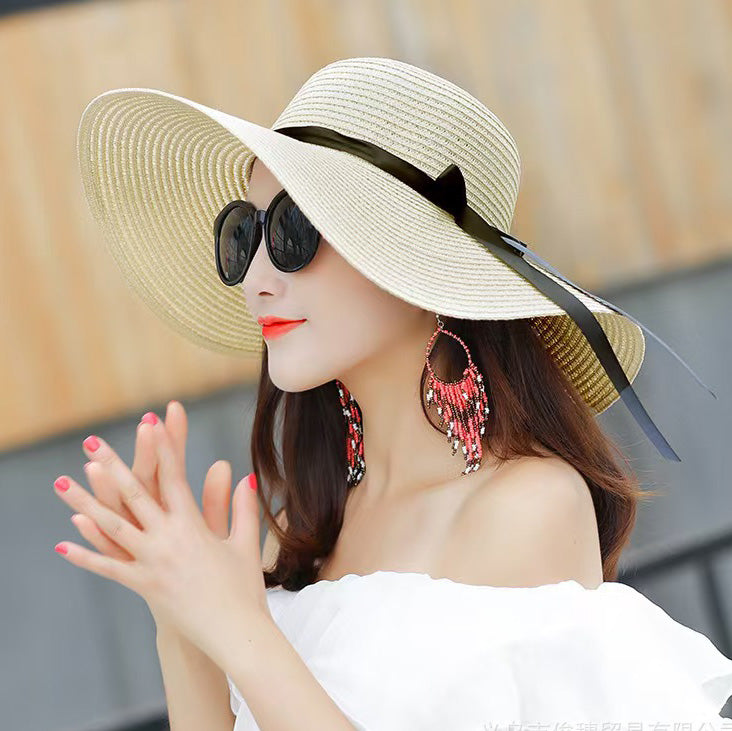 Women Casual Straw Sun Hat with Big Rim and Foldable Design
