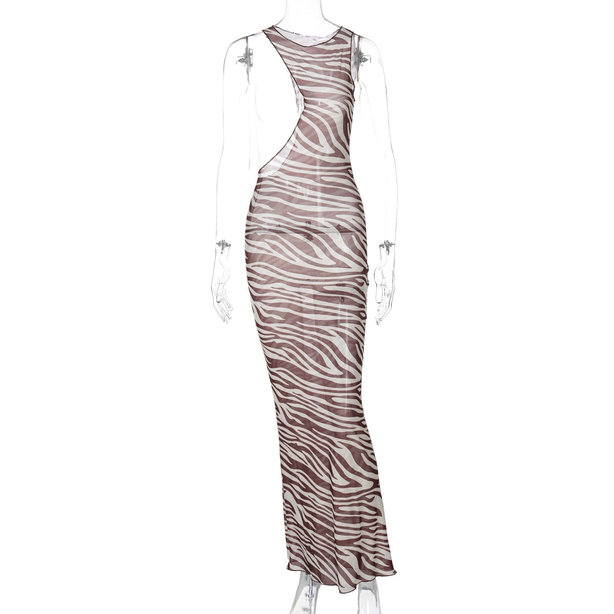 Vestido elegante sin mangas transparente de malla irregular sexy a la moda para mujer