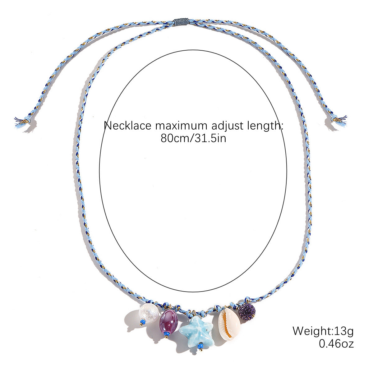 Collar de cuerda de cerámica con forma de estrella de mar y dopamina con concha de viento para vacaciones en el océano