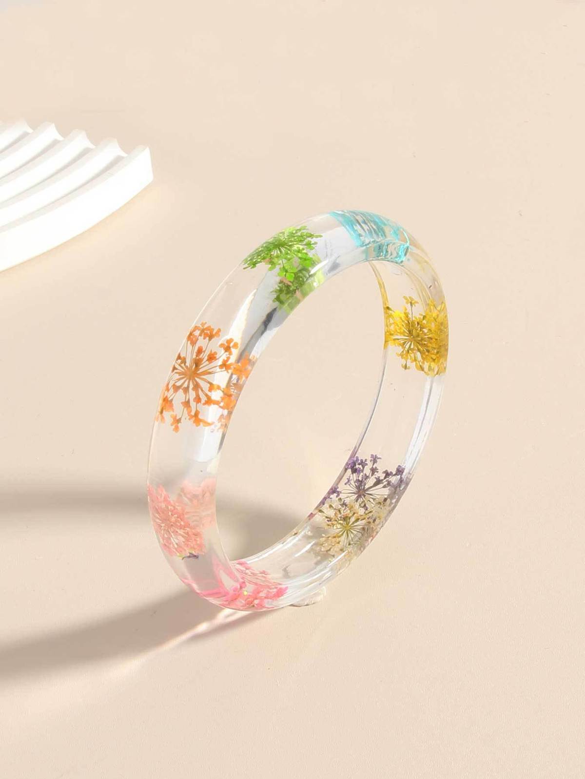 Women Fashion Transparent Multicolor Dried Flower Resin Bracelet