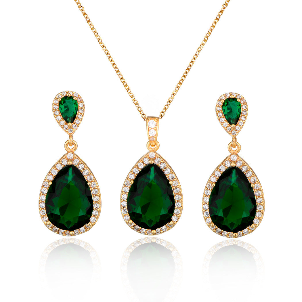 Women Jewelry Water Drop Zircon Necklace Earrings Set Fashion Statement