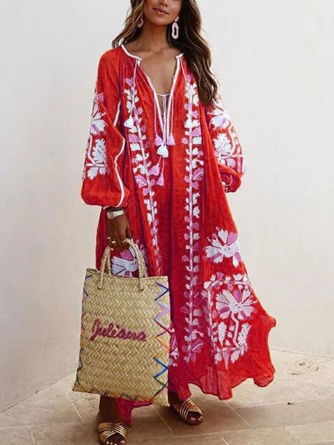 Bohemian Women Casual Vintage Loose Long Sleeve Dress