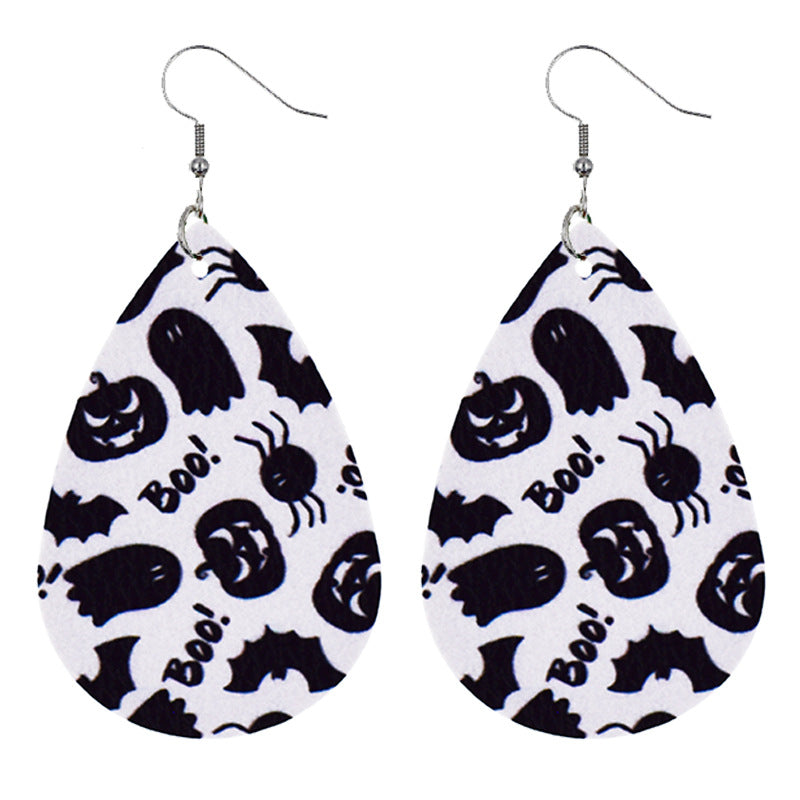 Halloween Women Fashion Leather Pumpkin Skull Earrings
