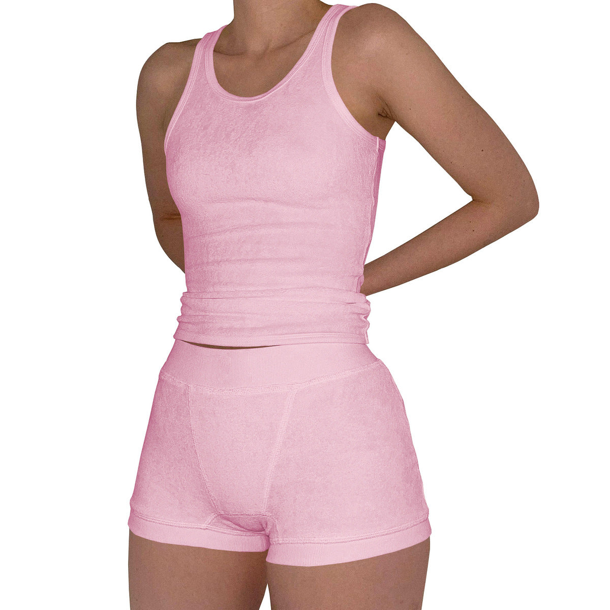 Women Casual Cotton Solid Color Tank Top and Shorts Set