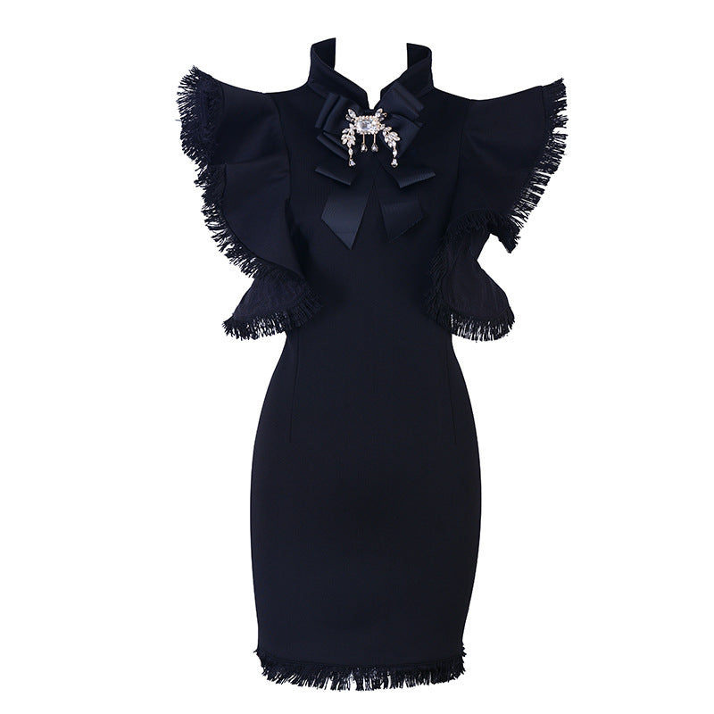 Women Banquet Evening Dress Short Lace Mesh Princess Black Party Cocktail Dress