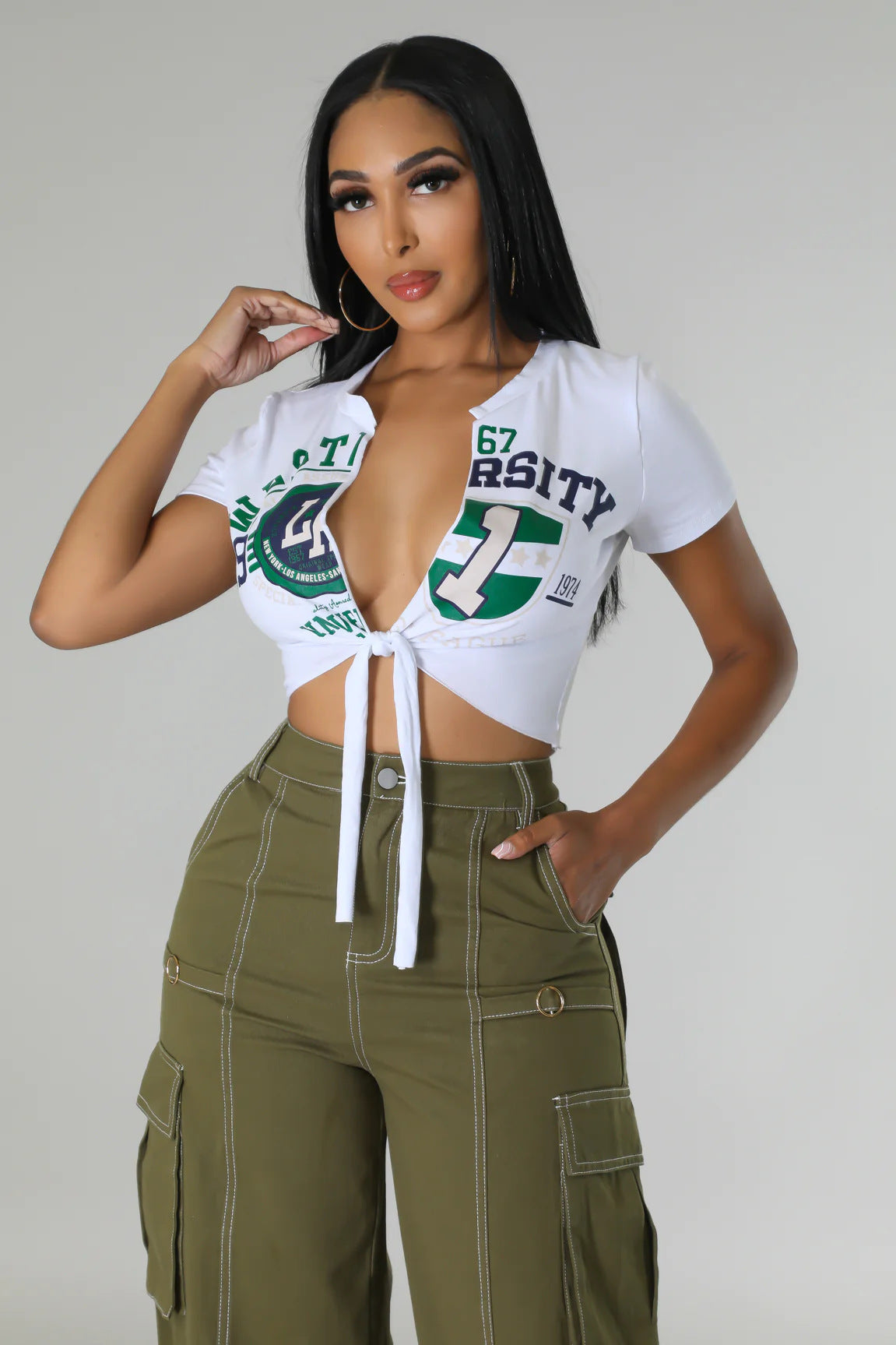 Women Sexy Short Sleeve Knotted Crop Top
