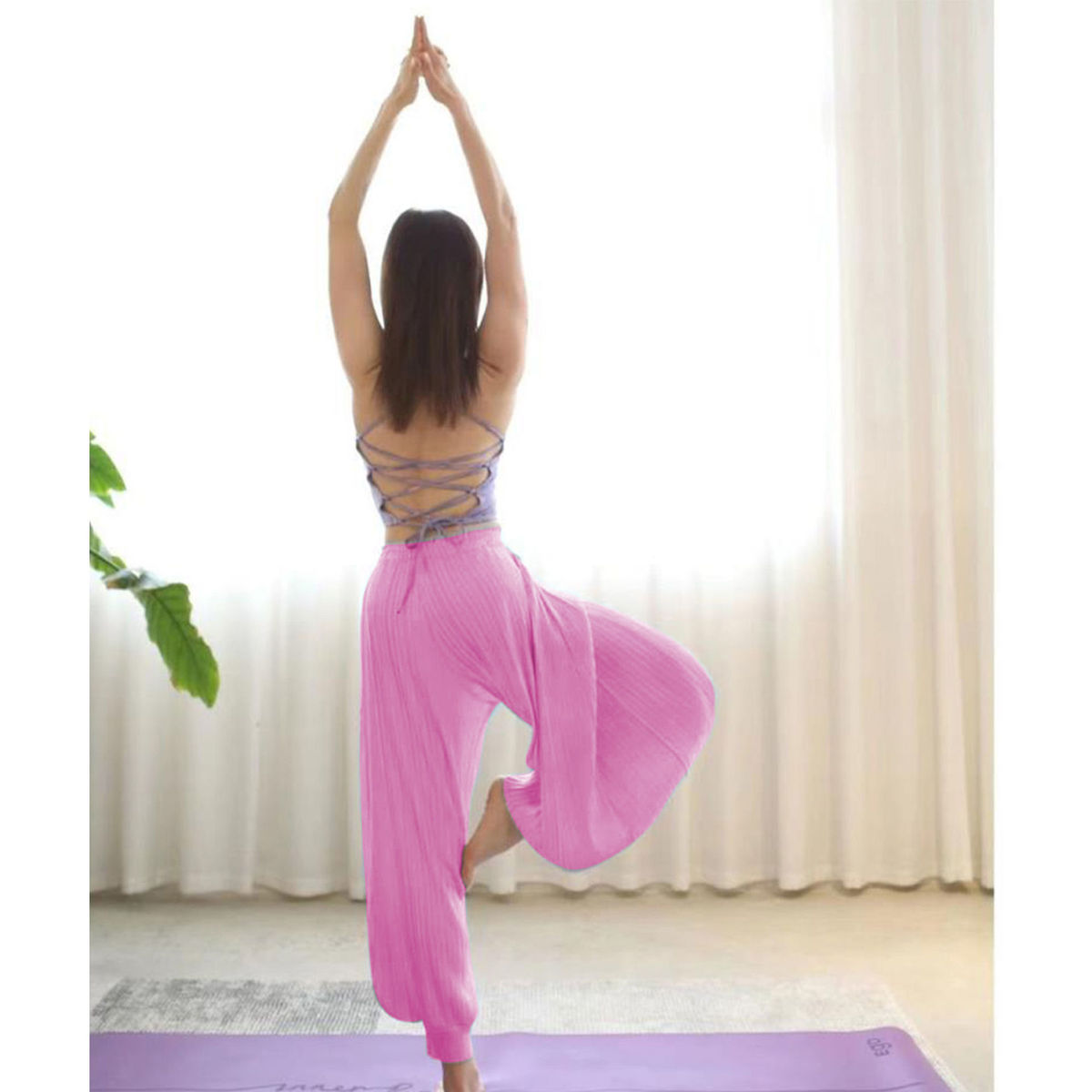 Pantalones de yoga holgados de color sólido informales para mujer
