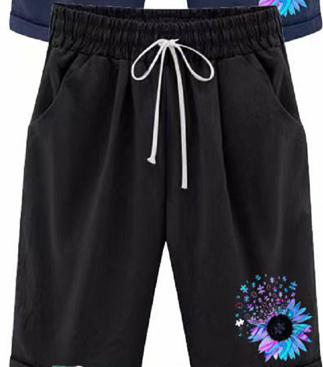 Pantalones cortos casuales de cintura alta con estampado de color sólido para mujer