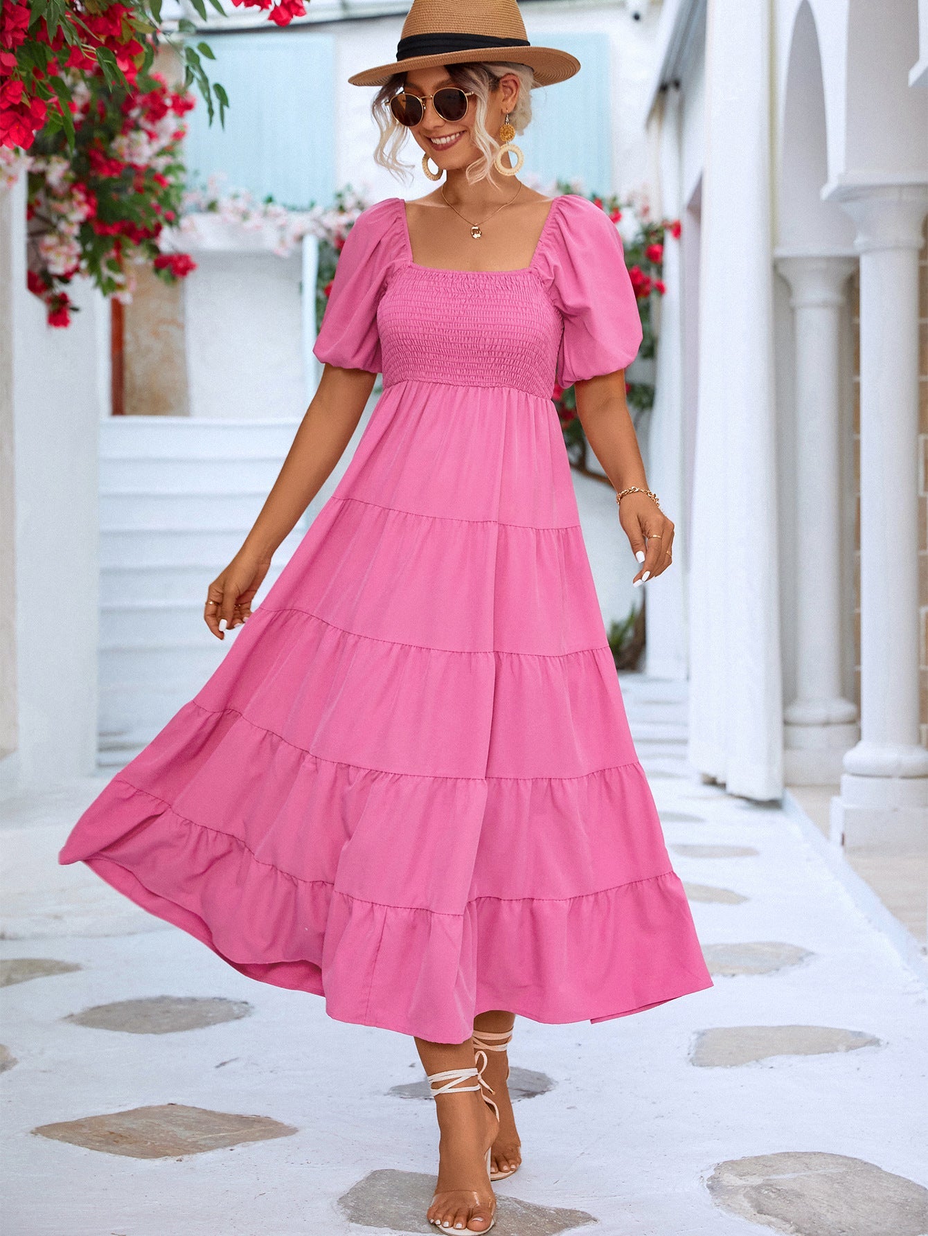 Robe longue à volants et épaules dénudées pour femme, style bohème, décontractée, idéale pour les vacances d'été