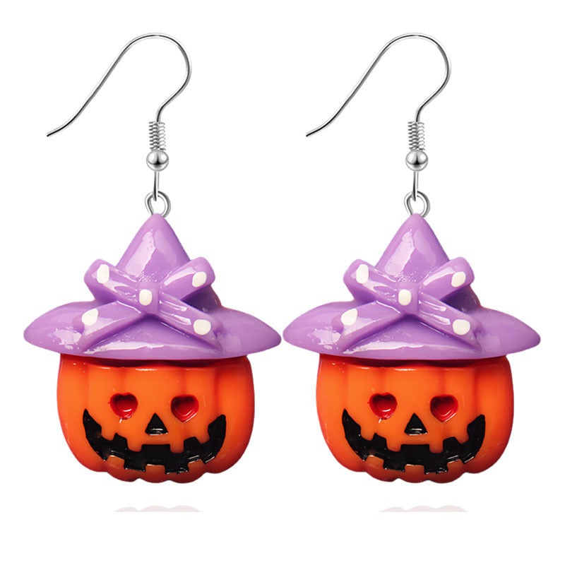 Pendientes de resina con diseño divertido de murciélago, calabaza y fantasma para Halloween para mujer