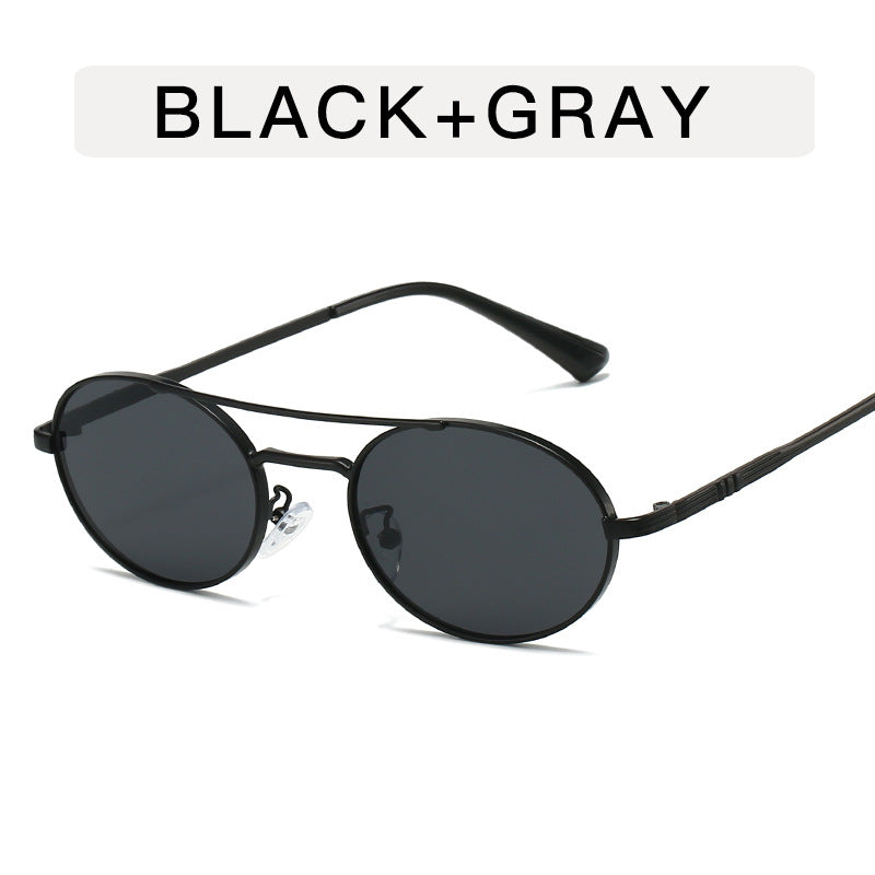 Fashion Personalized Small Frame Metal Double Beam Oval Sunglasses