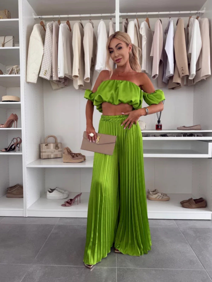 Women Fashion Sexy Solid Color Tube Top Pants Set