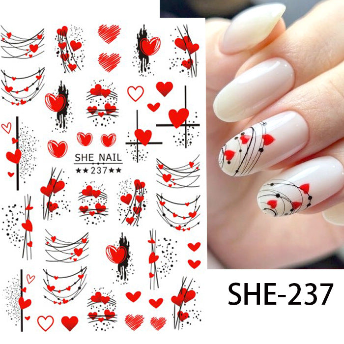 Pegatinas de uñas con diseño de amor para San Valentín