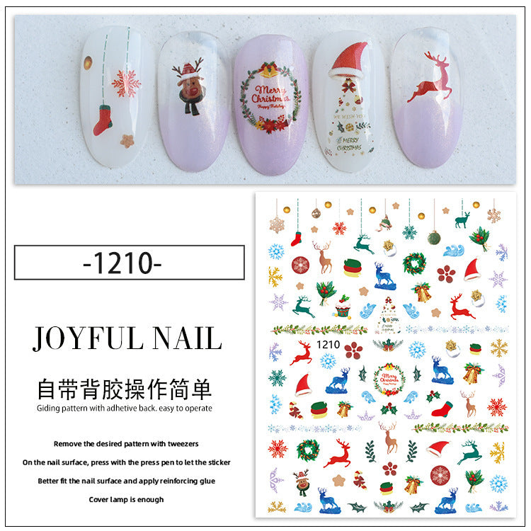 Autocollant pour nail art DIY motif flocon de neige, élan et clochette de Noël