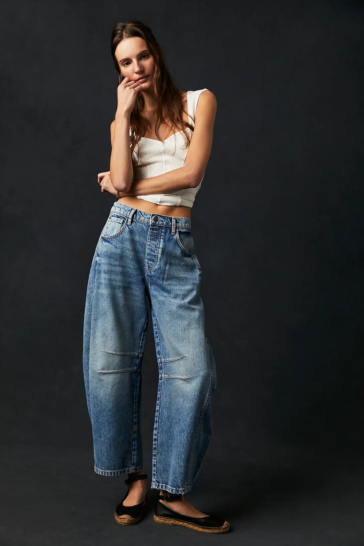 Pantalones vaqueros holgados informales de algodón y poliéster con estilo para mujer
