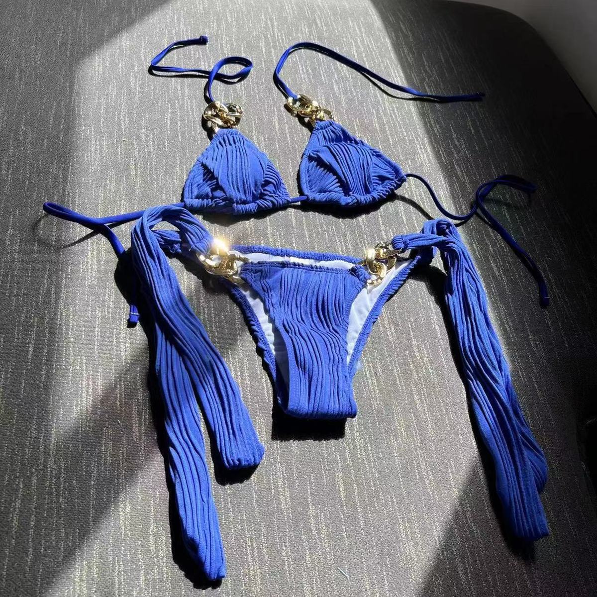 Bikini sexy de cuello halter de color sólido a la moda para mujer