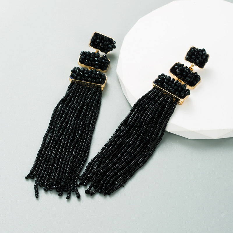 Pendientes largos de cuentas estilo bohemio para mujer