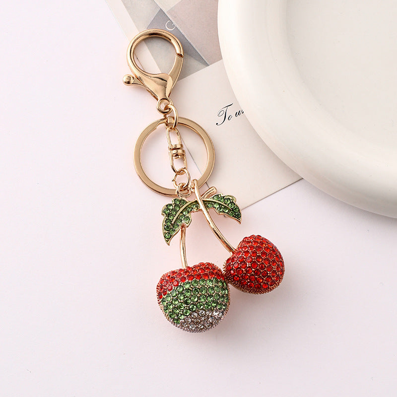 Creative Cute Fruit Rhinestone Cherry Key Chain