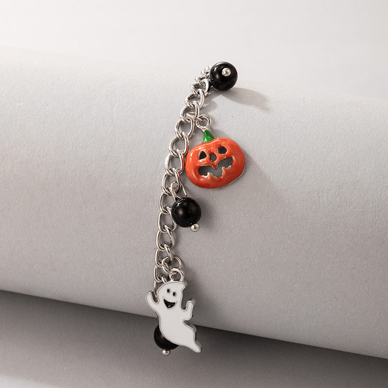Tobillera con cadena de cuentas de calabaza fantasma de moda para Halloween para mujer