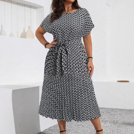Women Fashion Casual Plus Size Printed Short-Sleeve Dress