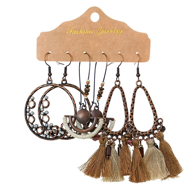 Conjunto de pendientes con borlas creativas retro de estilo étnico bohemio