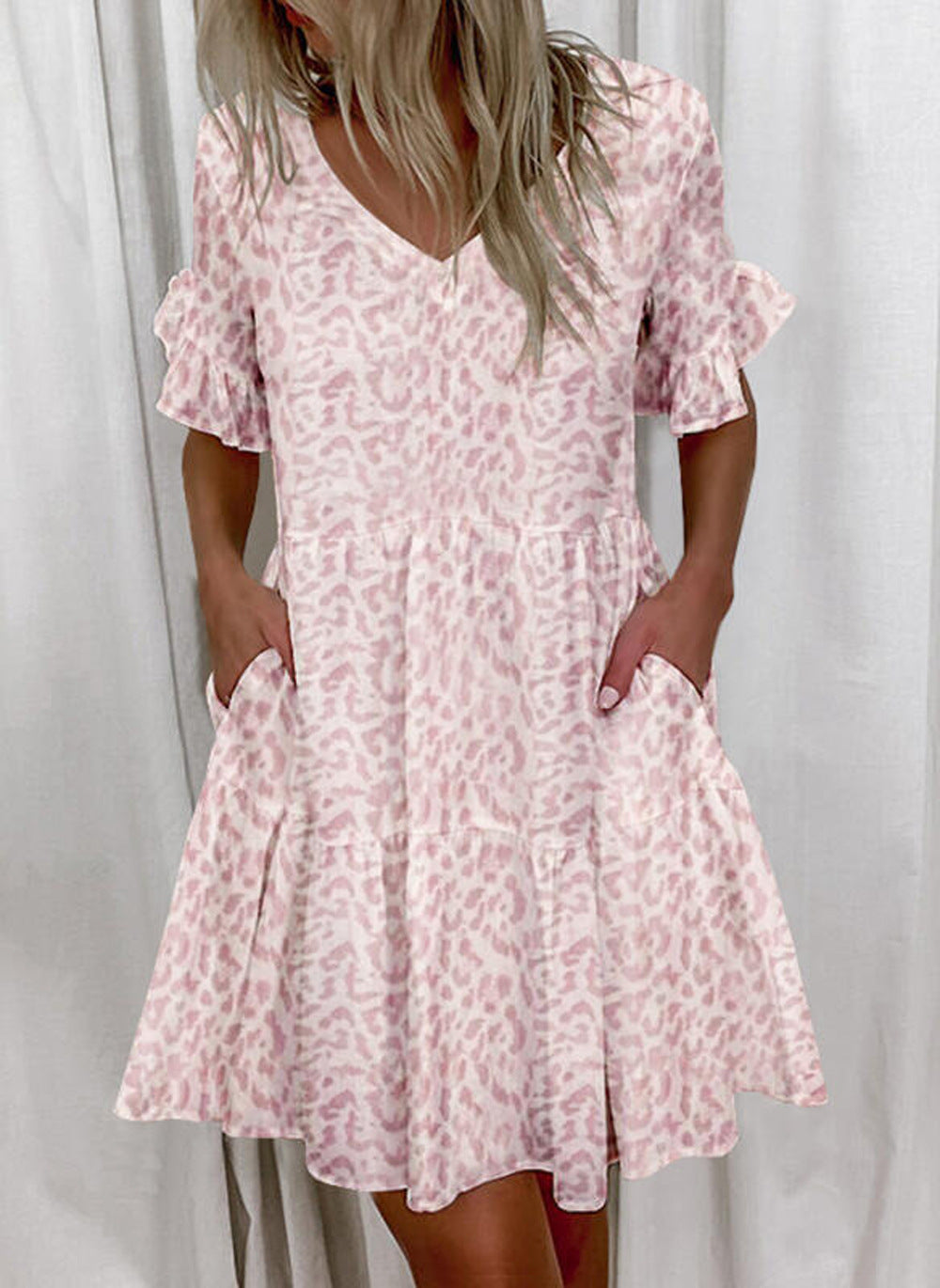 Vestido casual con cuello en V y estampado de bloques de color para mujer