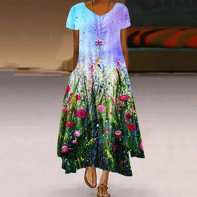 Women Elegant Bohemian Summer Floral Printed Ruffled Dress