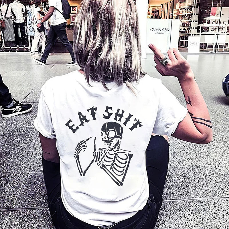 Camiseta de algodón con estampado de calavera gótica para mujer de Halloween