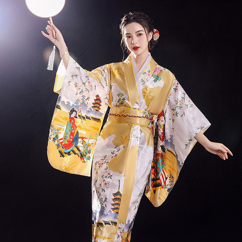 Fashion Vintage Japanese Kimono Women Satin Large Size Pajamas