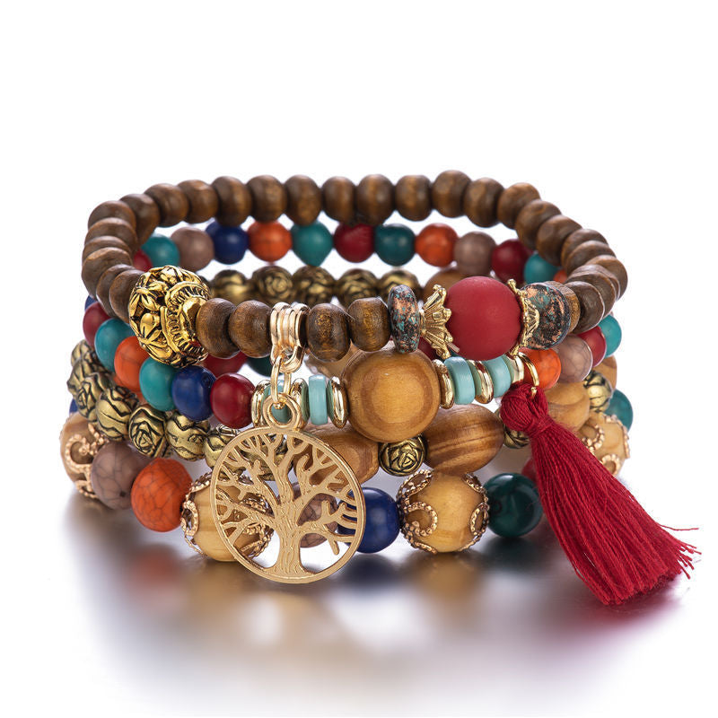 Bohemian Style Multi-Layer Wooden Beaded Bracelet
