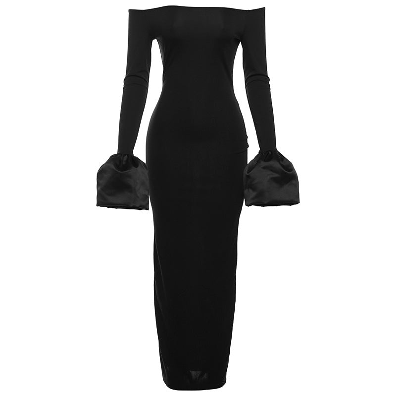 Vestido maxi ajustado de manga larga con hombros descubiertos para mujer