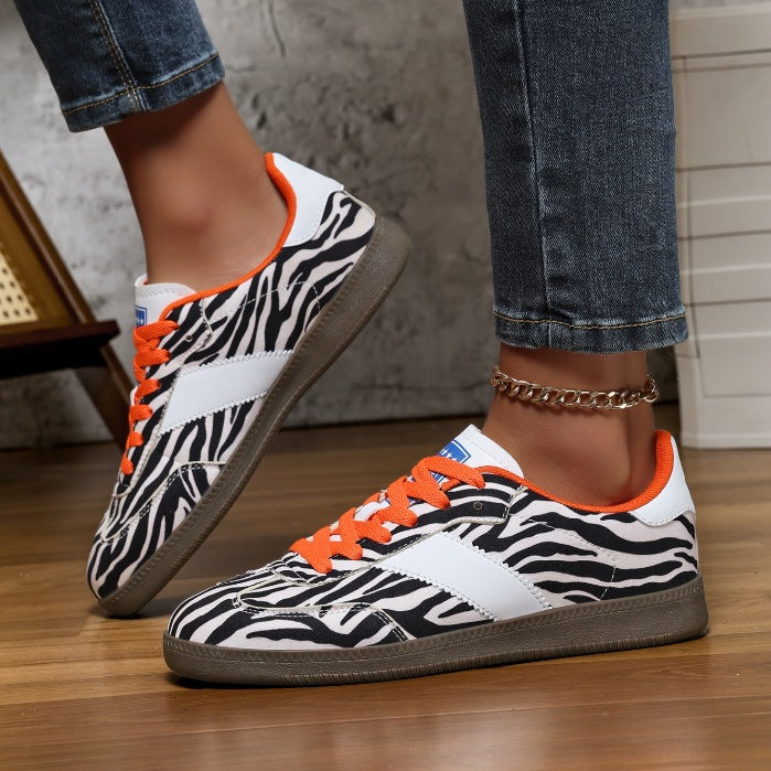 Women's Zebra Leopard Pattern Leather Training Sneakers