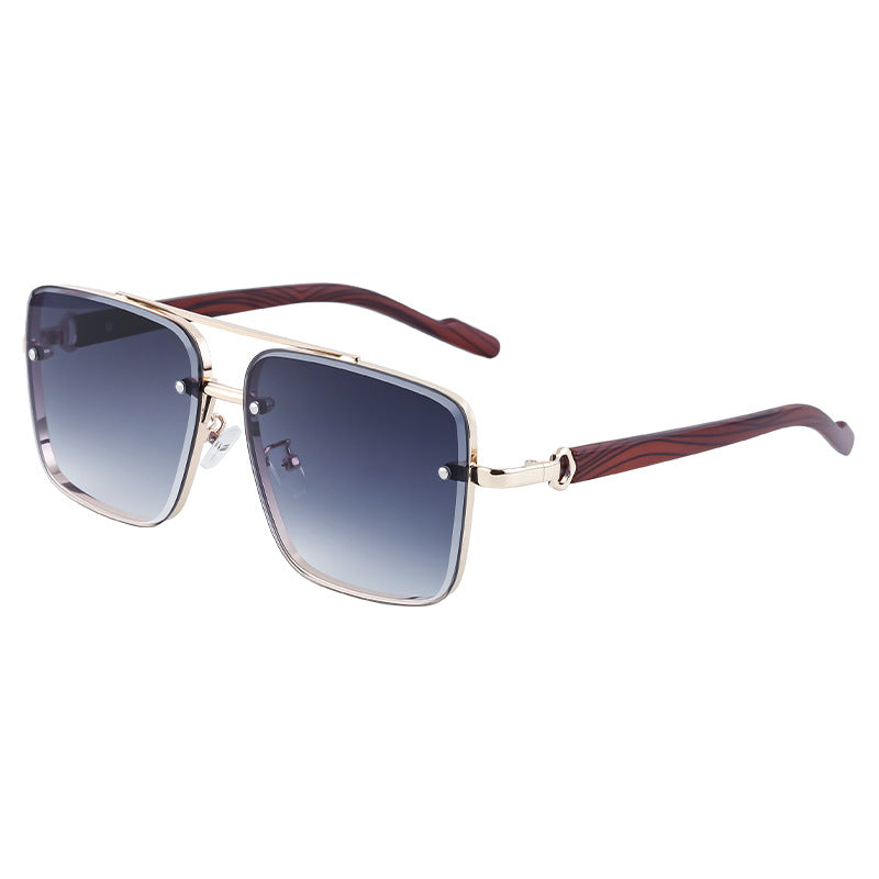 Gafas de sol informales de imitación de madera con borde cuadrado y diseño a la moda para hombre
