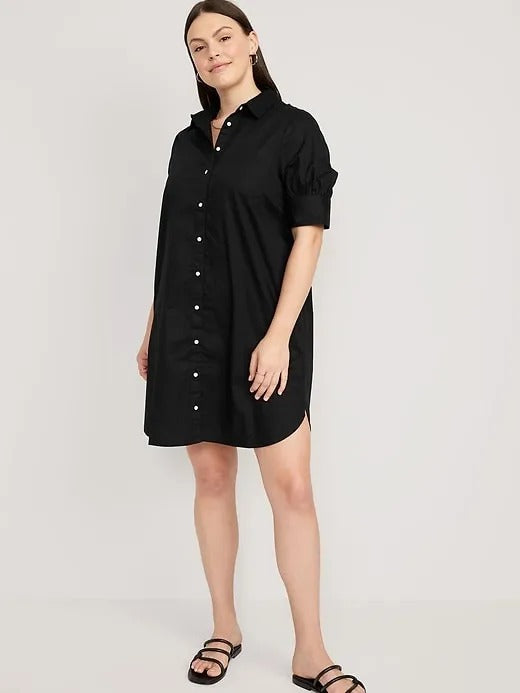 Vestido informal sencillo de manga corta con solapa para mujer