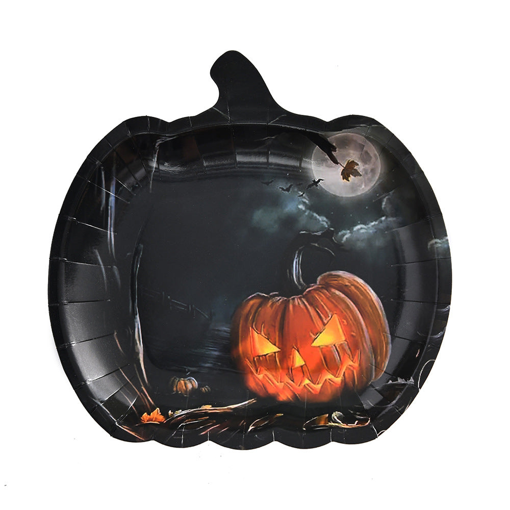 Plato desechable de calabaza fantasma para decoración de fiesta de Halloween