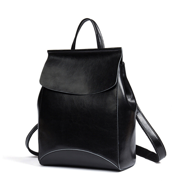 Mochila de cuero simple retro de color sólido para mujer