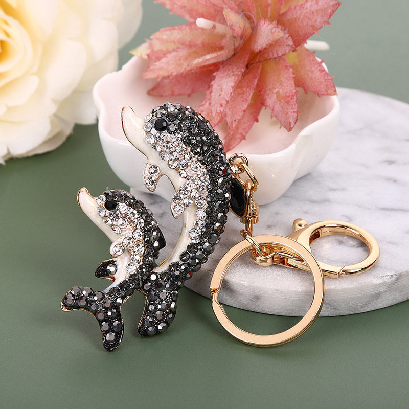Llavero de delfín con diamantes de imitación multicolor Sea Life - Accesorio de playa de aleación