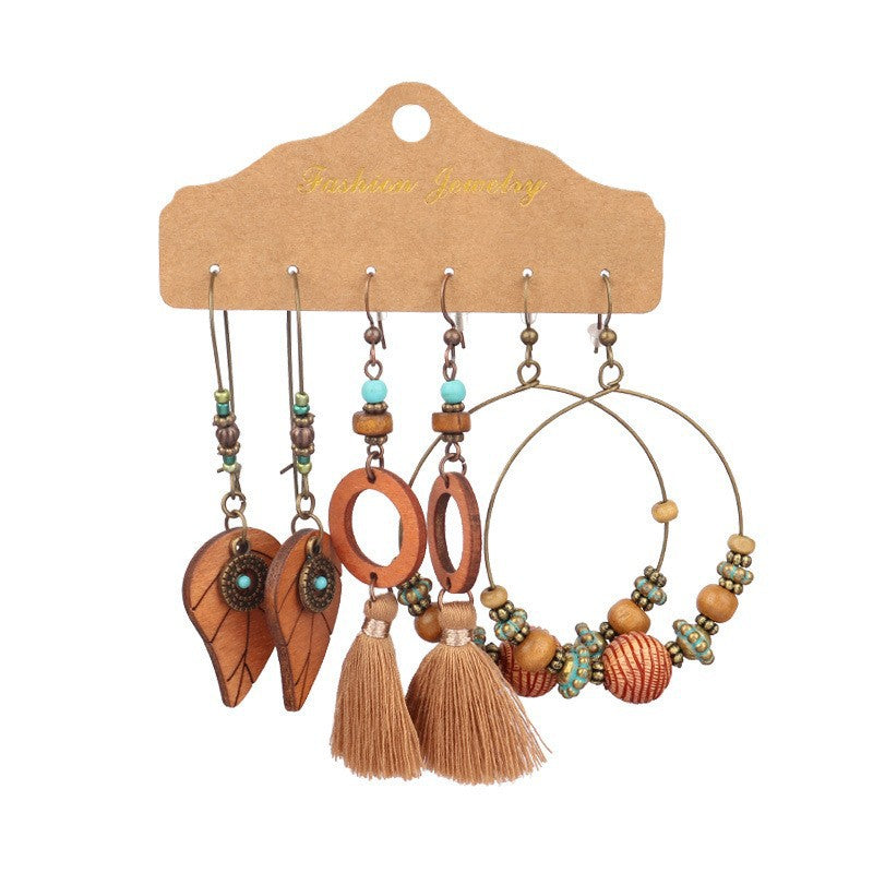 Conjunto de pendientes con borlas creativas retro de estilo étnico bohemio