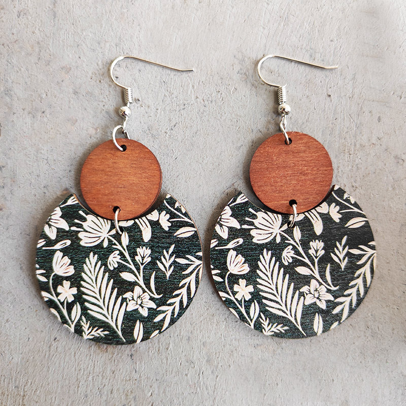 Bohemian Floral Print Geometric Stripe Earrings