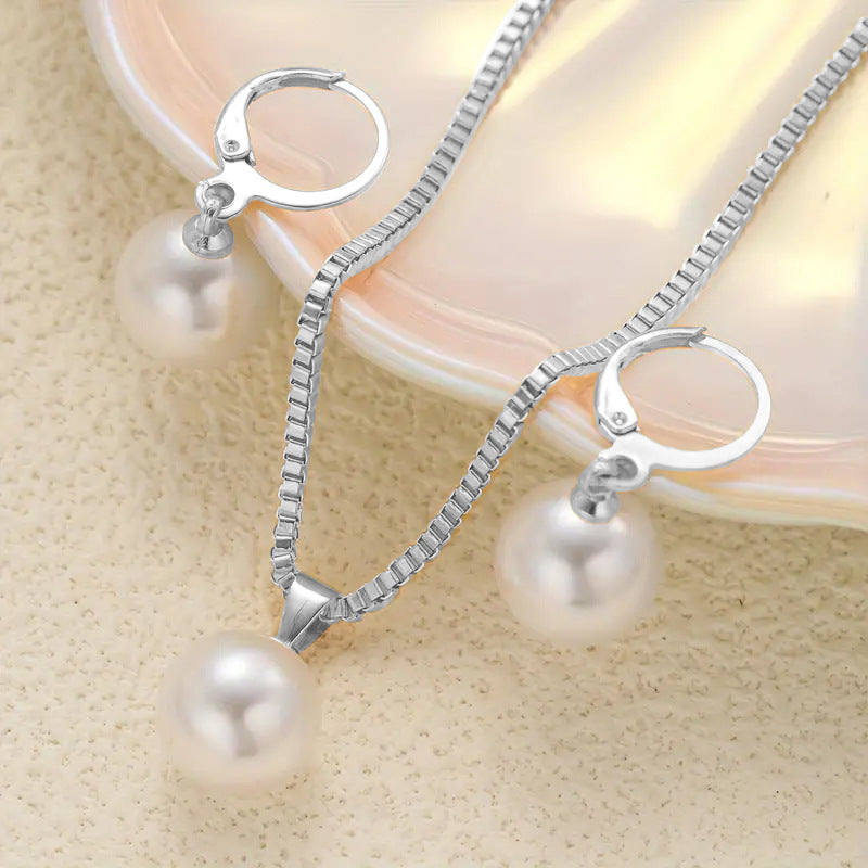 Fashion Pearl Necklace Earrings Two-Piece Set