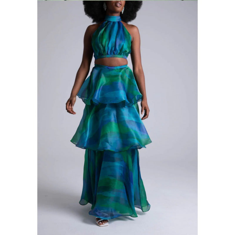 Vestido elegante sin mangas con cuello redondo y estampado a la moda para mujer