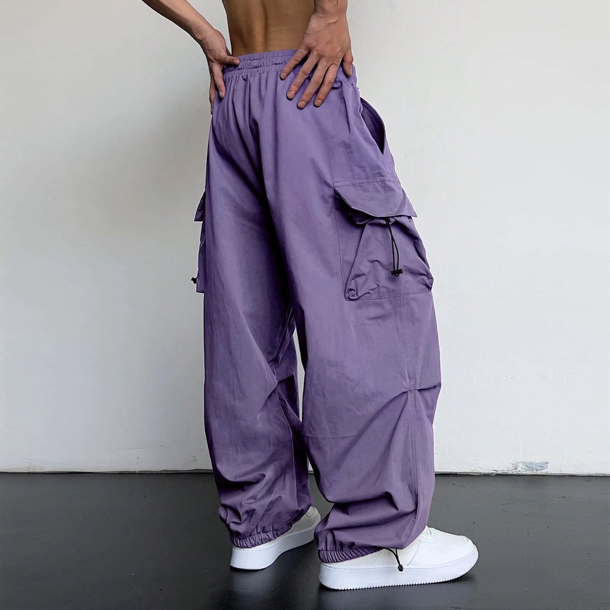 Men Casual Nylon Quick-Drying High Waist Wide Leg Pants