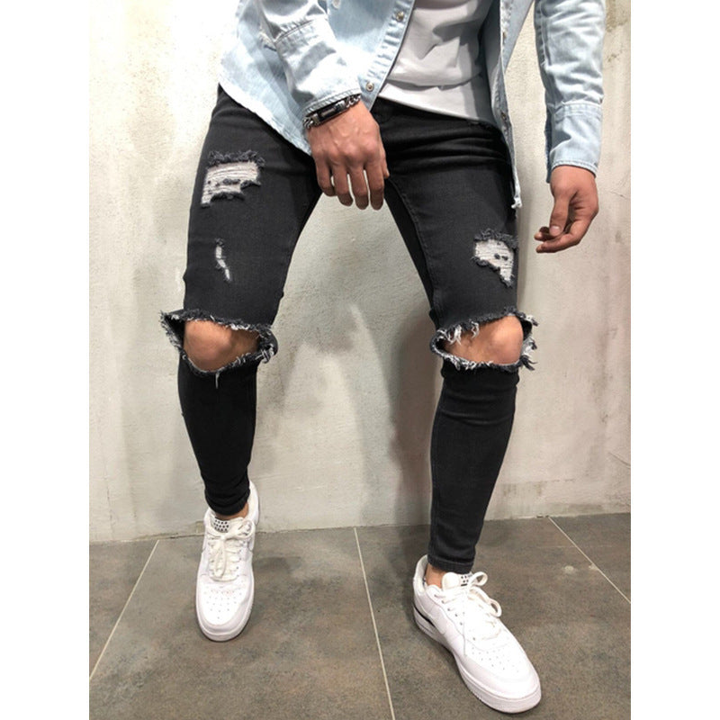 Vaqueros elásticos de corte ajustado y estilo casual para hombre con cintura media